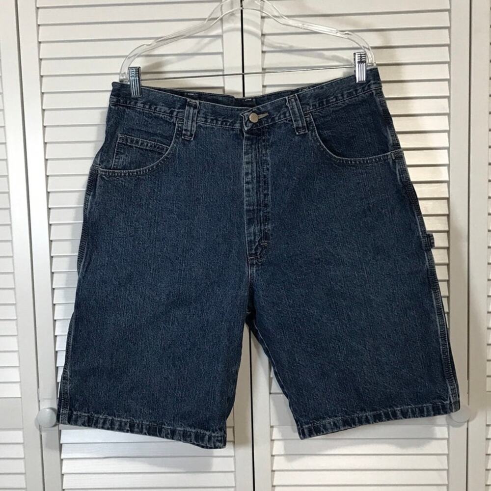 Wrangler Denim Carpenter Dark Blue Wash Mid Rise Relaxed Fit Jean Shorts Men 36